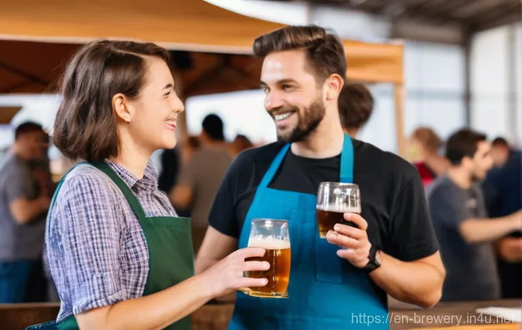 수제맥주 전시회와 페스티벌 - **Prompt:** A vibrant, bustling craft beer festival scene during the golden hour. A diverse group of...
