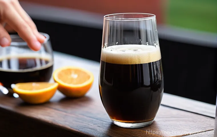 수제맥주 전시회와 페스티벌 - **Prompt:** A close-up shot capturing a genuine interaction between a friendly brewmaster and an ent...