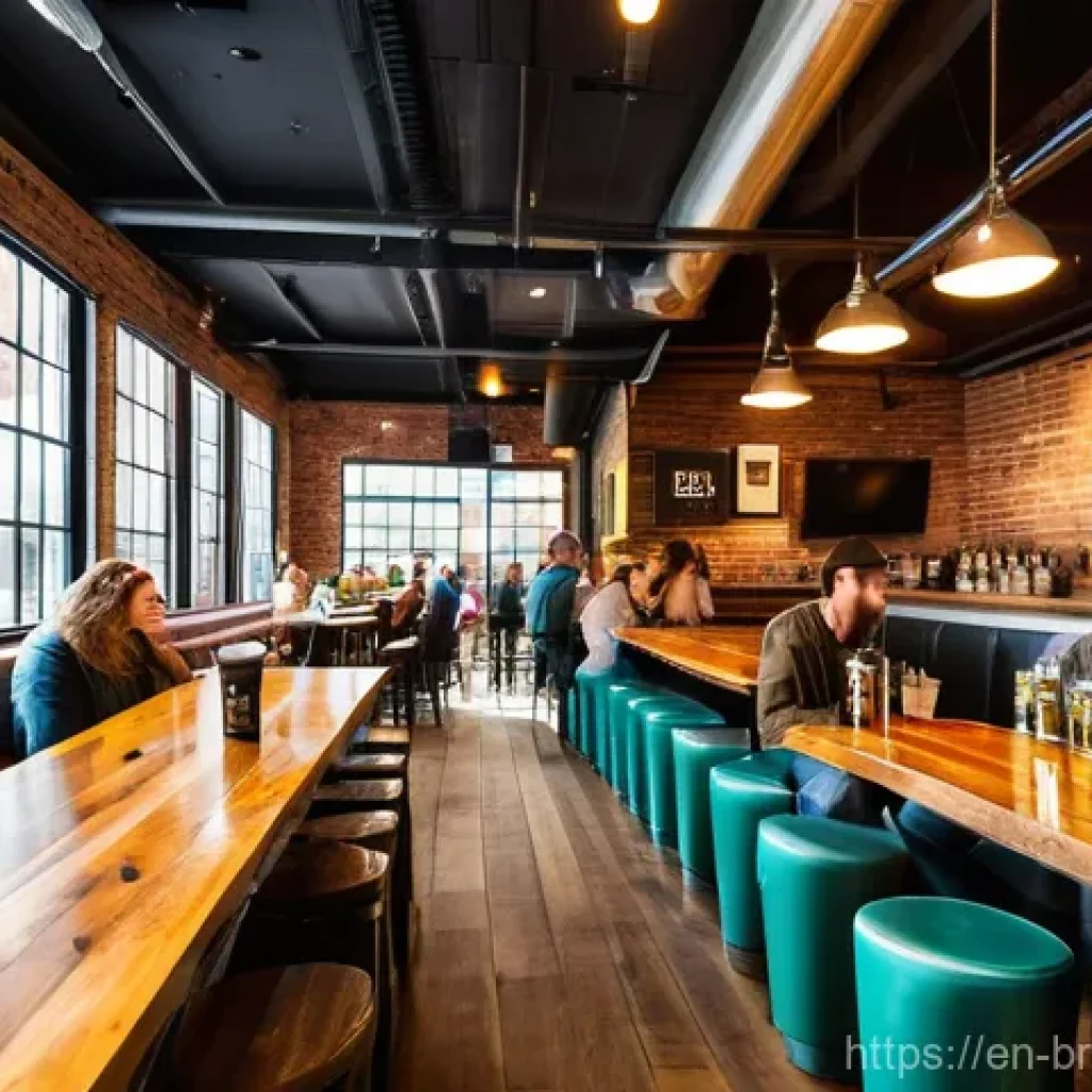 수제맥주 판매 전략 - A vibrant, bustling craft brewery taproom filled with a diverse group of patrons of all ages (15+), ...