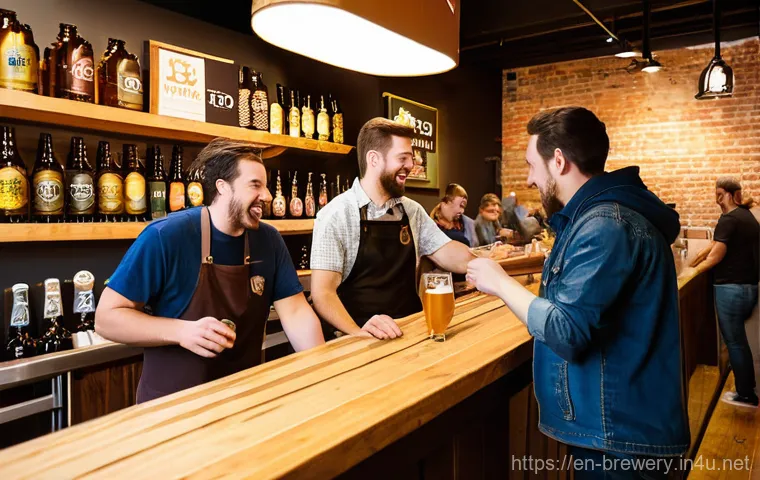 수제맥주 판매 전략 - A modern, eco-conscious craft brewery interior during a quiet workday, showcasing its commitment to ...