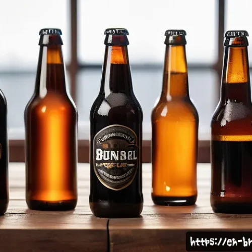 수제맥주 온라인 판매 - A cozy home craft beer tasting setup featuring a wooden table with various craft beer bottles and ca...