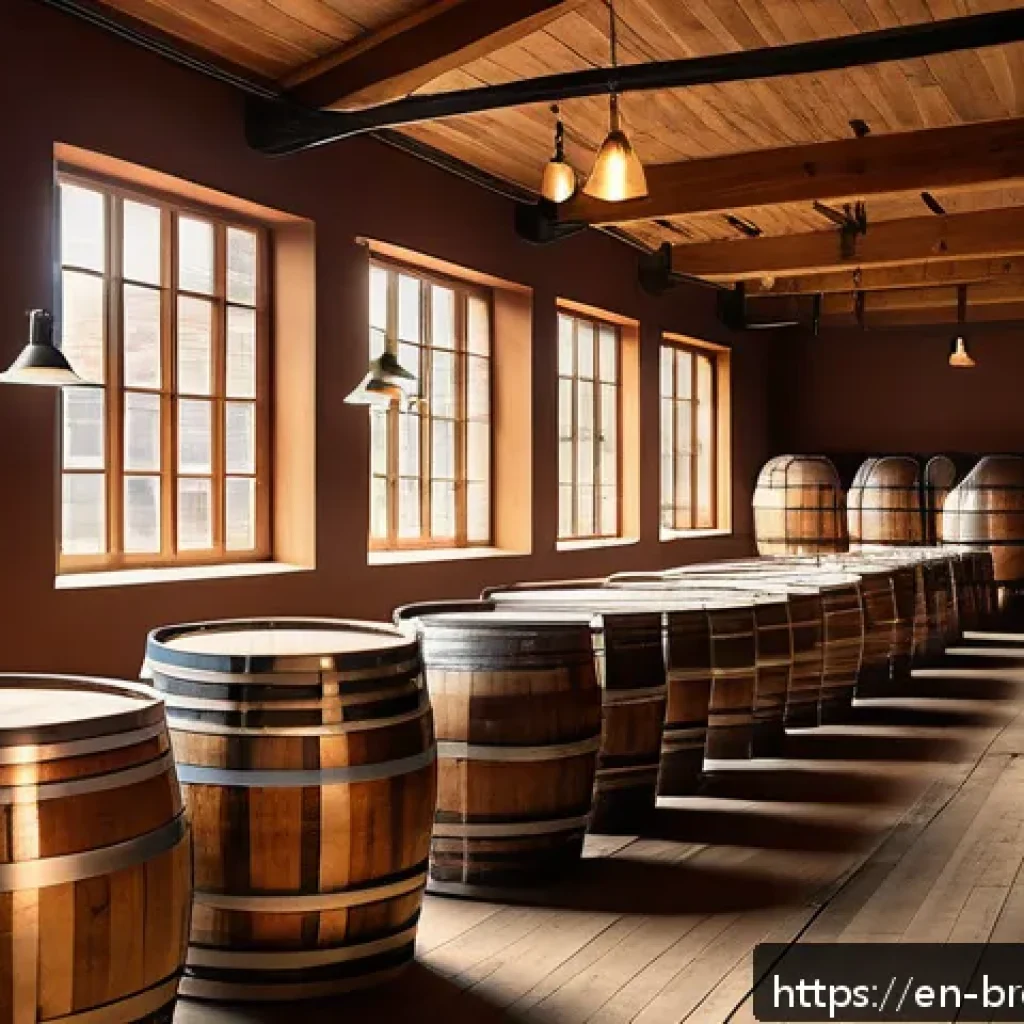 수제맥주와 전통 양조 기술 - A detailed, rustic craft brewery interior showcasing traditional brewing equipment: large wooden oak...