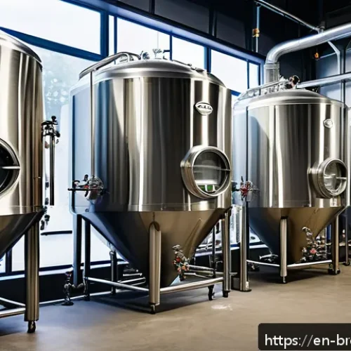 라거 맥주 특징 - A detailed brewery scene showcasing the lager fermentation process: a modern, clean brewery interior...